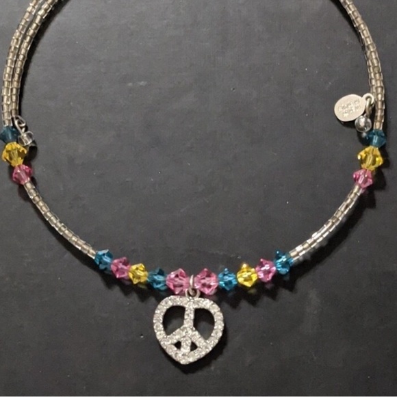 High IntenCity Multi-Color Silver Beaded Multi-Color Choker with Crystal Heart - Picture 1 of 8